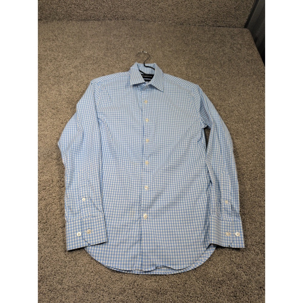 Bonobos Slim Fit Performance Gingham Shirt Mens XS Blue White Stretch Nylon